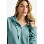 Funky Buddha Γυναικεία Βαμβακερή Ζακέτα με Κουκούλα Σιέλ