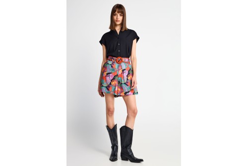 Funky Buddha Floral Σορτς Casual Με Ζώνη Γυναικείο (FBL013-102-03-MULTI)