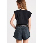 Funky Buddha Γυναικεία Κοντομάνικη Μπλούζα Μαύρη