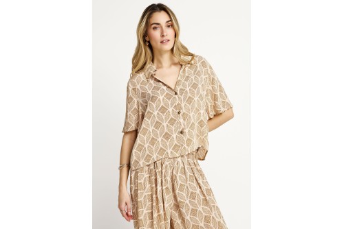 Funky Buddha Casual Πουκάμισο Κοντομάνικο Γυναικείο (FBL013-102-05-CLOUD-CREAM)