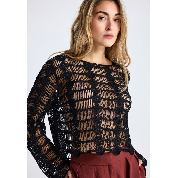 Funky Buddha Loose Μπλούζα Πλεκτή Γυναικεία (FBL013-102-07-BLACK)