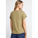 Funky Buddha The Basics Collection Γυναικείο Κοντομάνικο T-Shirt Λαδί