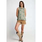 Funky Buddha Γυναικείο Casual Αμάνικο Πουκάμισο Μπλε, Καφέ, Εκρού