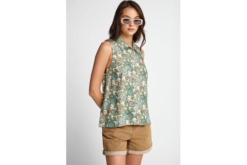 Funky Buddha Floral Πουκάμισο Αμάνικο Γυναικείο (FBL013-103-05-BLUE-HEAVEN)