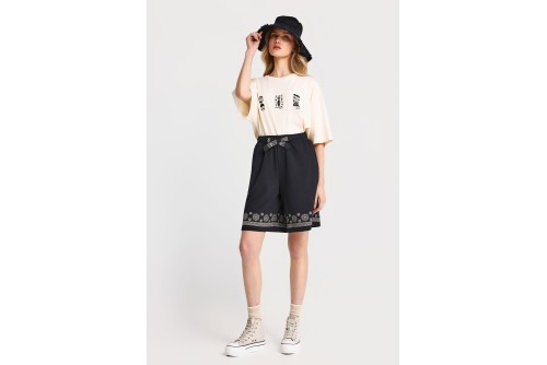 Funky Buddha Embroidery Σορτς Αθλητικό Γυναικείο (FBL013-104-03-BLACK)