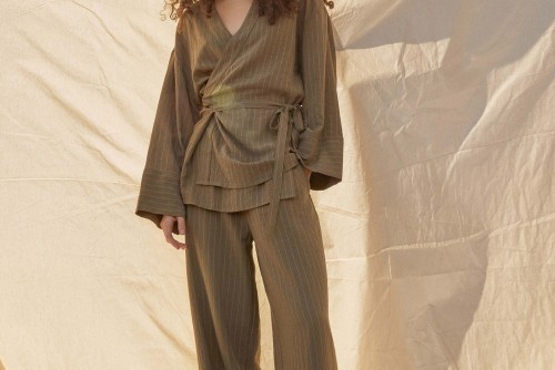 Funky Buddha Striped Κιμονό Γυναικείο (FBL013-105-01-DUSTY-OLIVE)