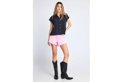 Funky Buddha Floral Πουκάμισο Κοντομάνικο Γυναικείο (FBL013-105-05-NAVY)