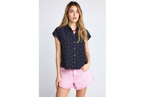 Funky Buddha Floral Πουκάμισο Κοντομάνικο Γυναικείο (FBL013-105-05-NAVY)