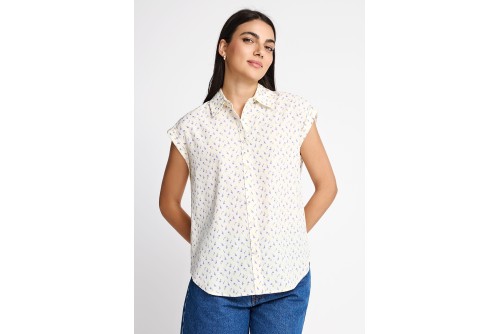 Funky Buddha Floral Πουκάμισο Κοντομάνικο Γυναικείο (FBL013-105-05-OFF-WHITE)