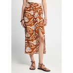 Funky Buddha All Over Printed Γυναικεία Φούστα Μidi Καφέ, Εκρού