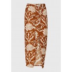 Funky Buddha All Over Printed Γυναικεία Φούστα Μidi Καφέ, Εκρού