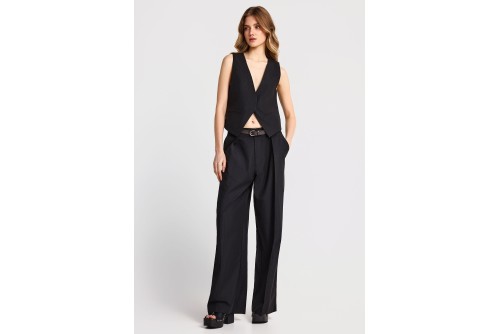 Funky Buddha Casual Wide Leg Παντελόνα Γυναικεία (FBL013-106-02-BLACK)