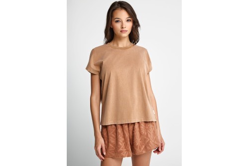 Funky Buddha Slit Sleeve T-Shirt Γυναικείο (FBL013-106-04-TOBACCO-BROWN)