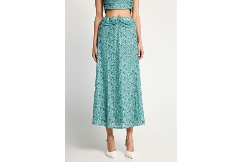Funky Buddha Floral A-Line Φούστα Μidi Γυναικεία (FBL013-110-14-GREEN-LAKE)