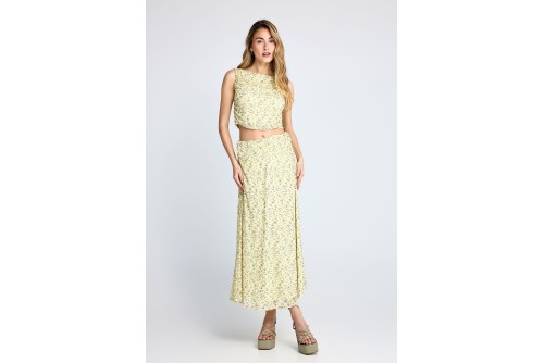 Funky Buddha Floral A-Line Φούστα Μidi Γυναικεία (FBL013-110-14-LEMONADE)