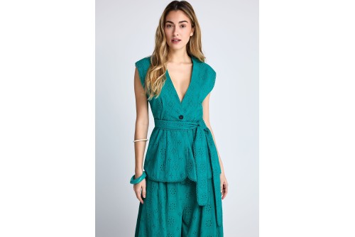 Funky Buddha Embroidery Γιλέκο Γυναικείο (FBL013-111-01-POOL-GREEN)