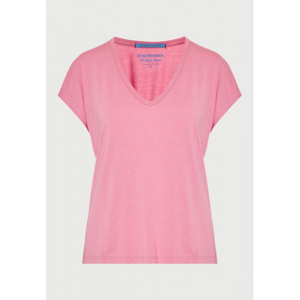 Funky Buddha The Basics Collection V-Neck T-Shirt Γυναικείο (FBL013-111-04-CASHMERE-ROSE)