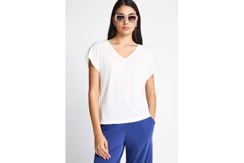 Funky Buddha The Basics Collection V-Neck T-Shirt Γυναικείο (FBL013-111-04-OFF-WHITE)