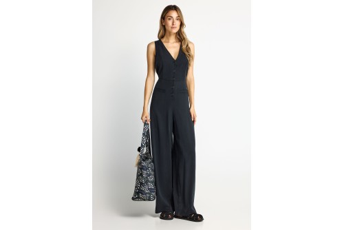 Funky Buddha Lyocell With Open Back Ολόσωμη Φόρμα Γυναικεία (FBL013-111-12-BLACK)
