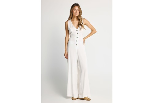Funky Buddha Lyocell With Open Back Ολόσωμη Φόρμα Γυναικεία (FBL013-111-12-OFF-WHITE)
