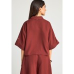 Funky Buddha Γυναικείο Κοντομάνικο Πουκάμισο Καφέ