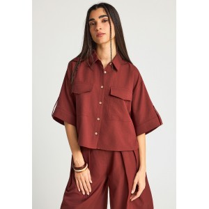 Funky Buddha Casual Πουκάμισο Κοντομάνικο Γυναικείο (FBL013-112-05-HENNA-BROWN)