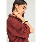 Funky Buddha Γυναικείο Κοντομάνικο Πουκάμισο Καφέ