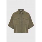 Funky Buddha Γυναικείο Κοντομάνικο Πουκάμισο Χακί