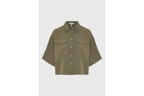 Funky Buddha Casual Πουκάμισο Κοντομάνικο Γυναικείο (FBL013-112-05-KHAKI)