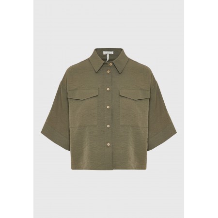 Funky Buddha Γυναικείο Κοντομάνικο Πουκάμισο Χακί