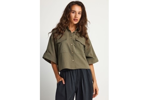 Funky Buddha Casual Πουκάμισο Κοντομάνικο Γυναικείο (FBL013-112-05-KHAKI)