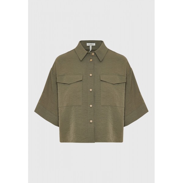 Funky Buddha Casual Πουκάμισο Κοντομάνικο Γυναικείο (FBL013-112-05-KHAKI)