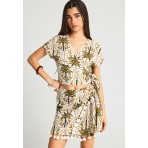 Funky Buddha Γυναικείο Κοντομάνικο Cropped Top Εκρού, Πράσινο, Διάφορα Χρώματα