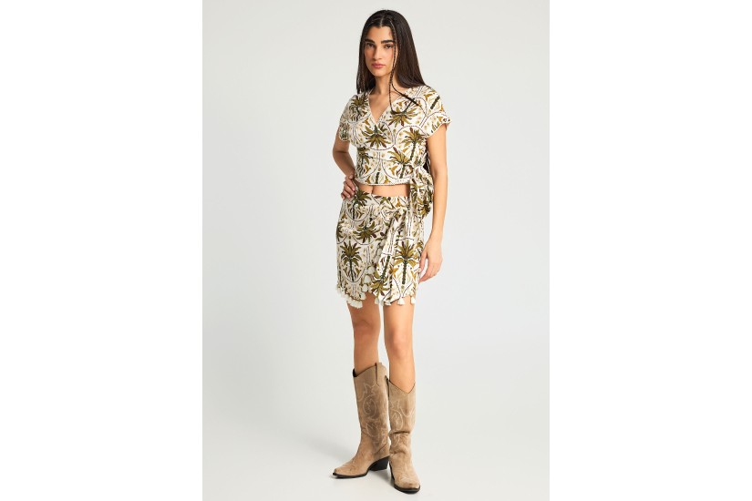 Funky Buddha Γυναικείο Κοντομάνικο Cropped Top Εκρού, Πράσινο, Διάφορα Χρώματα
