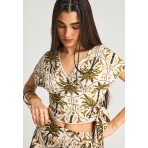 Funky Buddha Γυναικείο Κοντομάνικο Cropped Top Εκρού, Πράσινο, Διάφορα Χρώματα