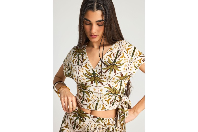 Funky Buddha Γυναικείο Κοντομάνικο Cropped Top Εκρού, Πράσινο, Διάφορα Χρώματα