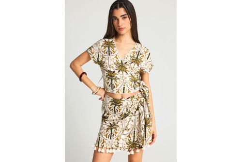 Funky Buddha Κρουαζέ Top Κοντομάνικο Γυναικείο (FBL013-112-17-OLIVE)