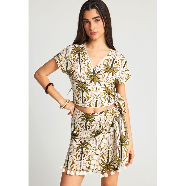 Funky Buddha Κρουαζέ Top Κοντομάνικο Γυναικείο (FBL013-112-17-OLIVE)