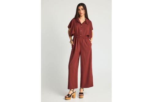 Funky Buddha Κοντομάνικη Ολόσωμη Φόρμα Γυναικεία (FBL013-113-12-HENNA-BROWN)