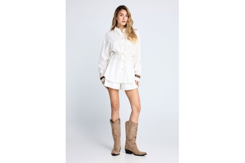 Funky Buddha Embroidery Πουκάμισο Μακρυμάνικο Γυναικείο (FBL013-114-05-WHITE)