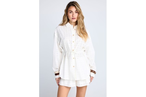 Funky Buddha Embroidery Πουκάμισο Μακρυμάνικο Γυναικείο (FBL013-114-05-WHITE)