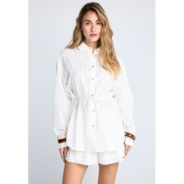 Funky Buddha Embroidery Πουκάμισο Μακρυμάνικο Γυναικείο (FBL013-114-05-WHITE)