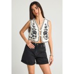 Funky Buddha Γυναικείο Γιλέκο Λευκό, Μαύρο