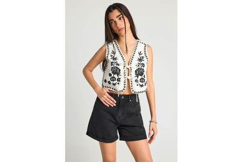 Funky Buddha Γιλέκο Γυναικείο (FBL013-116-01-OFF-WHITE)