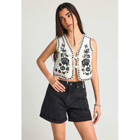 Funky Buddha Γυναικείο Γιλέκο Λευκό, Μαύρο