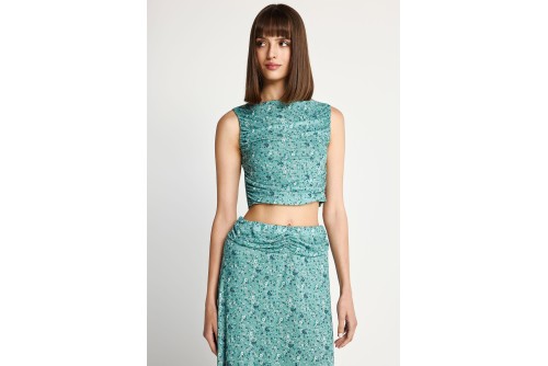 Funky Buddha Floral Crop Top Αμάνικο Γυναικείο (FBL013-117-17-GREEN-LAKE)