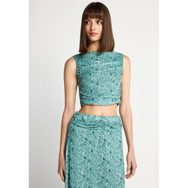 Funky Buddha Floral Crop Top Αμάνικο Γυναικείο (FBL013-117-17-GREEN-LAKE)