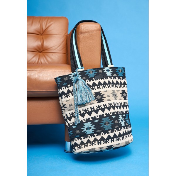 Funky Buddha Ethnic Jacquard Τσάντα Ώμου (FBL013-119-10-AZURE-BLUE)
