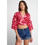 Funky Buddha Wrap Γυναικείο Κοντομάνικο Crop Top Ροζ, Κόκκινο