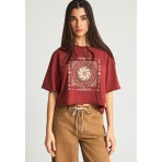 Funky Buddha Loose Fit With Graphic Print Γυναικείο Κοντομάνικο T-Shirt Κεραμιδί